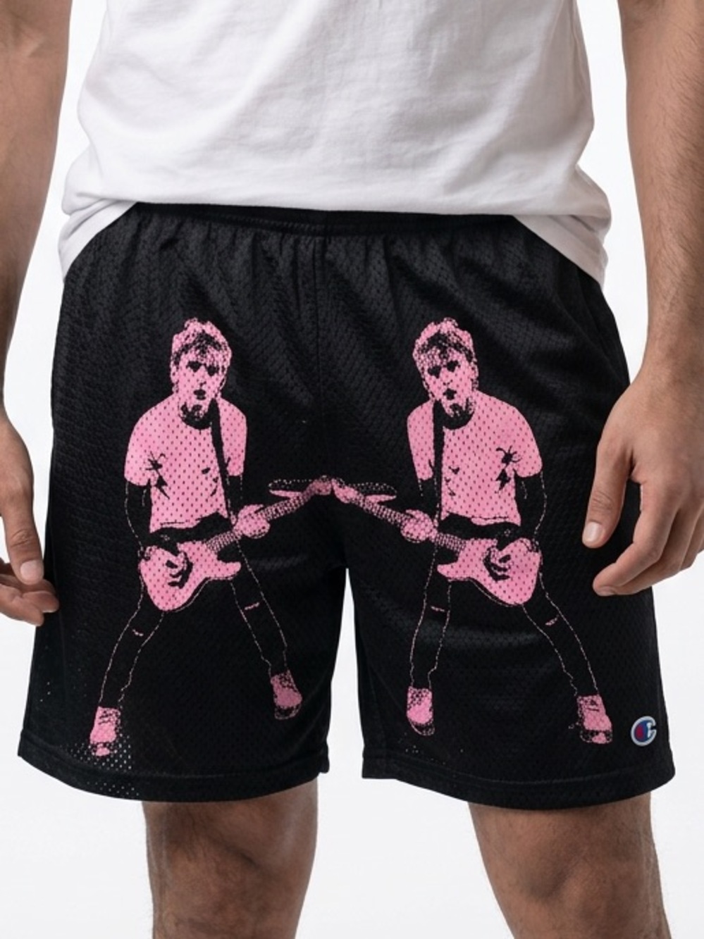 CHAMPION X MACHINE GUN KELLY |Black Mesh Shorts with Pink Graphic Men’s Size L